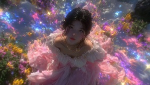 粉色花丛清纯美少女