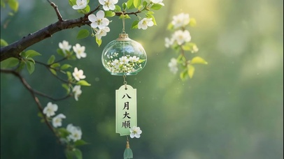 唯美绿色风铃祝福 八月大顺