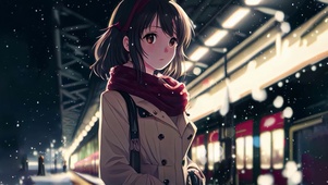 雪夜车站女孩