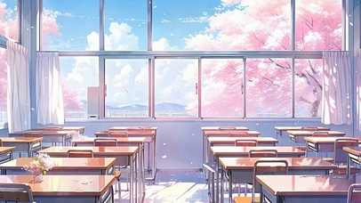 窗外樱花树木教室
