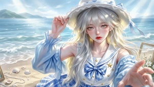 海边银发少女的夏日邀约
