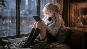 雨天窗边的二次元美少女