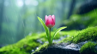 雨中唯美郁金香