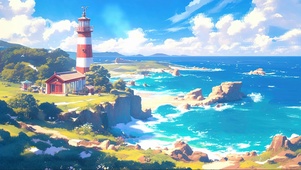 蓝天阳光海岛灯塔