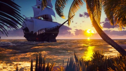 4K唯美夕阳海浪帆船