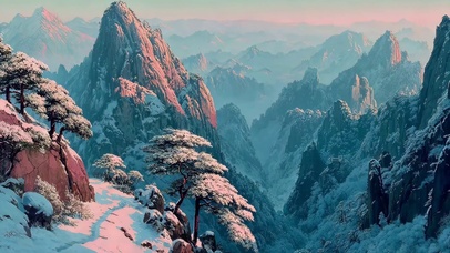 雪天静谧山谷群峰
