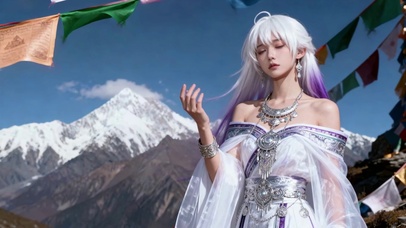 雪山下的古风白发美少女