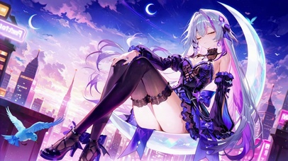 紫发二次元美少女月夜都市