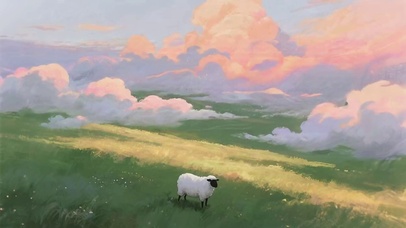一只快乐吃草的羊