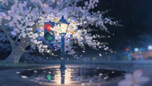 雨天的樱花树