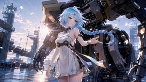 科幻机甲蓝发美少女