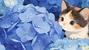 花朵中猫咪带鱼屏
