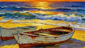 油画海景带鱼屏