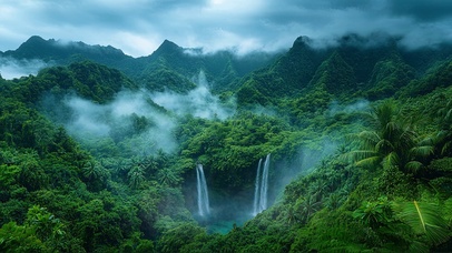 俯瞰热带群岛瀑布