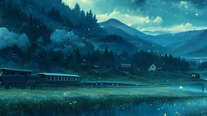 夜景树木绿景带鱼屏