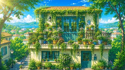 夏天小镇小屋