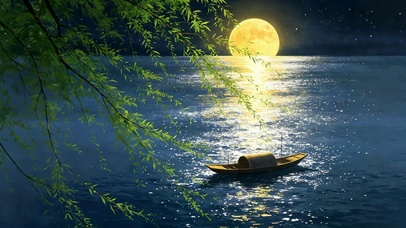 月夜江上浮孤舟