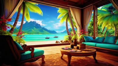 清新护眼海景房客厅