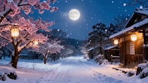雪夜樱花小径