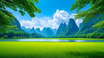 护眼草地山水