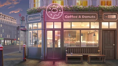 插画夜晚街角咖啡屋