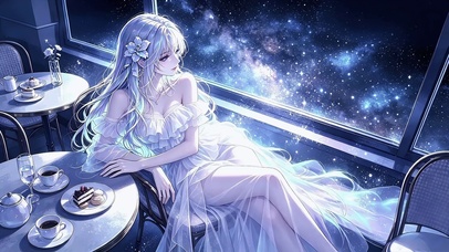 看星空的晚礼服少女