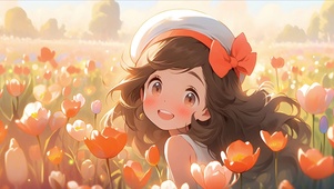 花丛中的可爱女孩