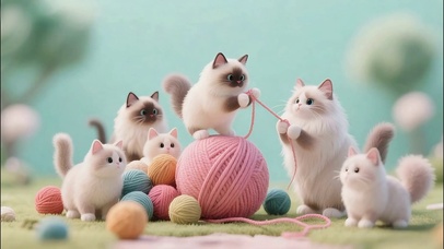 扯毛线球的小猫