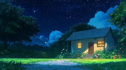 夜晚星空小屋