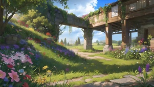 唯美治愈花草建筑