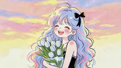 可爱鲜花女孩