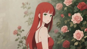 玫瑰花红发少女