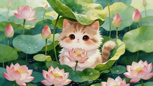 夏日荷塘猫咪