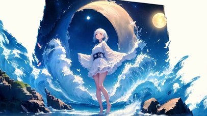 唯美海浪中的可爱少女
