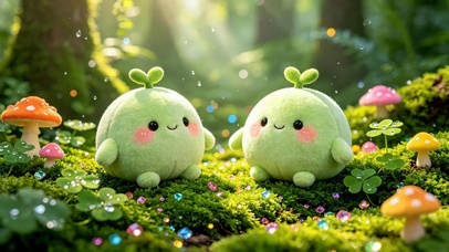 软萌绿色小萌物林间草地