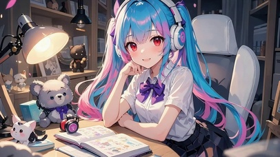 双马尾彩发少女・电竞风书房
