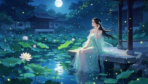 荷塘月色美女壁纸