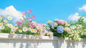院墙鲜花盛开