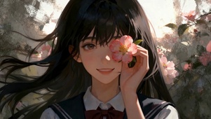 手持鲜花的温柔美少女