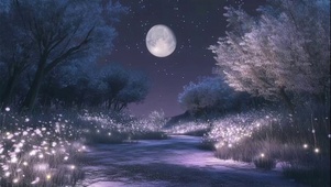 静谧星空圆月树林小道