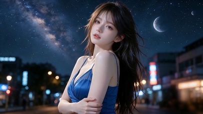 蓝色晚礼服星空少女