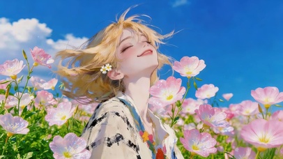 春景鲜花女孩