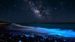 梦幻蓝海岸星空银河夜景
