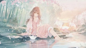 竹涧纸舟，溪畔晚樱