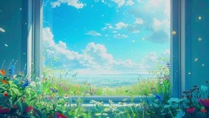 花草蓝天白云阳光
