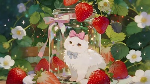草莓玻璃瓶里猫咪
