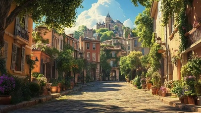 夏日外国小镇宁静街道