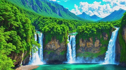 绿色护眼大气蓬勃郊外瀑布美景