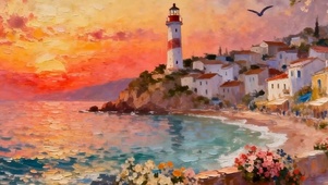 夕阳海景树木海鸥带鱼屏