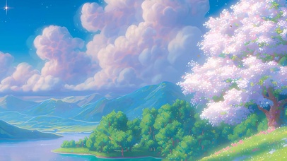 护眼树木河流带鱼屏